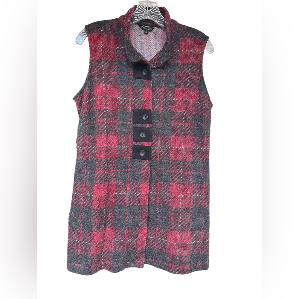 John Mark women’s size Small  Red and Gray Plaid sweater vest buttons designer